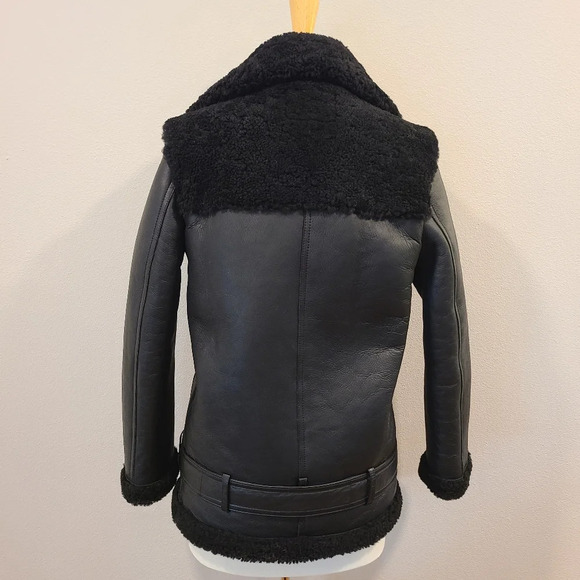 Maje Gombery Lamb Leather & Sheep Shearling Moto Jacket -NWT - Picture 6 of 10